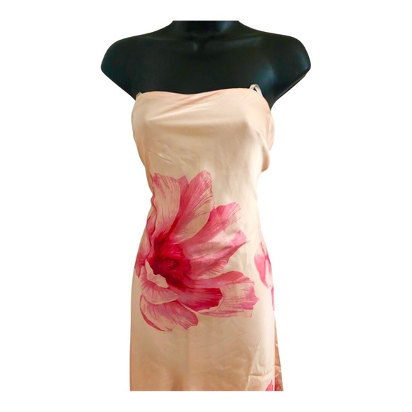 Trixxi peach pink flowers multi strapless satin effect maxi dress size large new - Picture 9 of 17